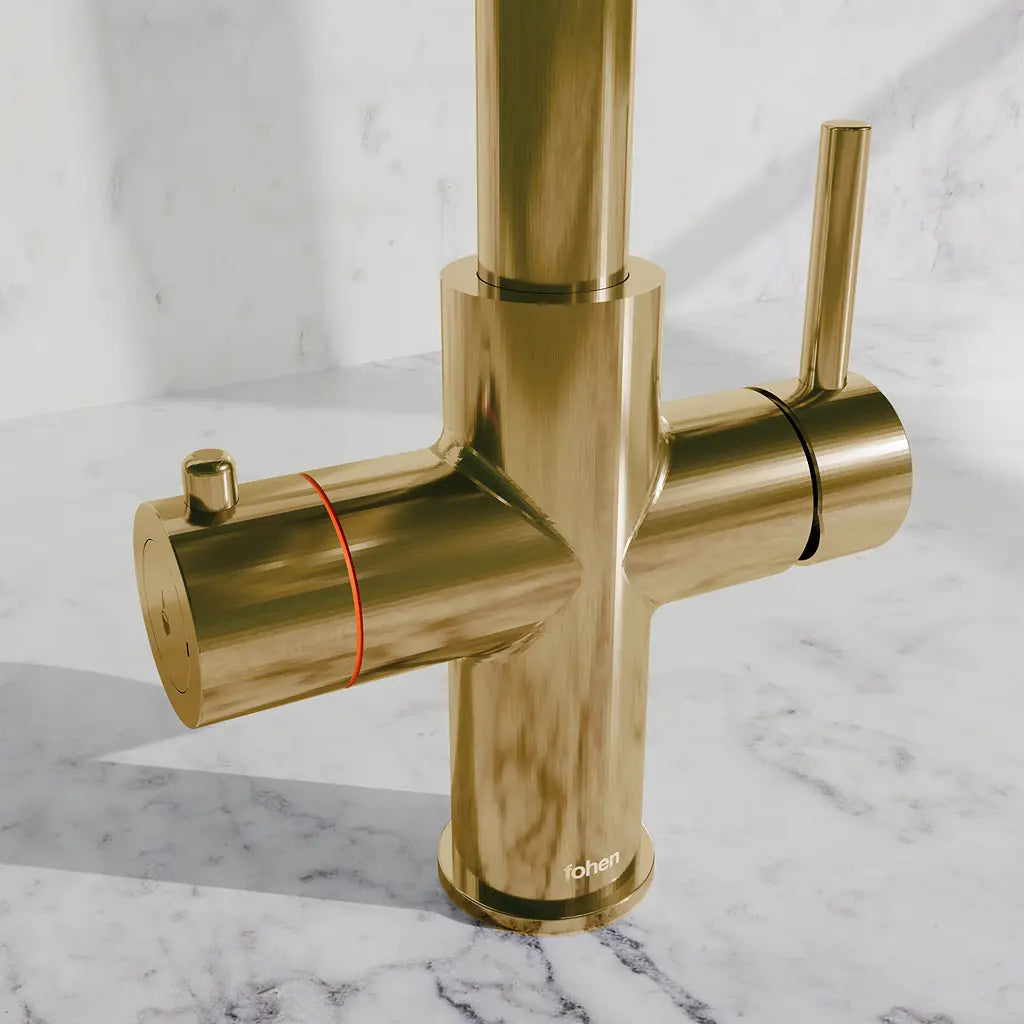 Fohen Aran Pro Brushed Zirconium Gold Tap Close-up