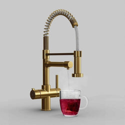 Image of Fohen UK Flex Unfinished Brass Hot Water Kitchen Tap with Spray Hose